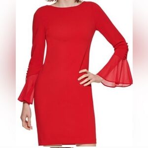 Calvin Klein Red Slit Sleeve Midi Dress